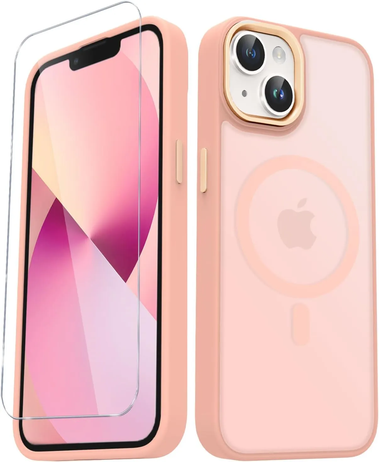 for iPhone 15 Case, Matte Magnetic Phone Case with 1 Screen Protector, Support for Magsafe, Translucent Frosted Slim Shockproof Protective Cover for iPhone 15 6.1 inch, Pink