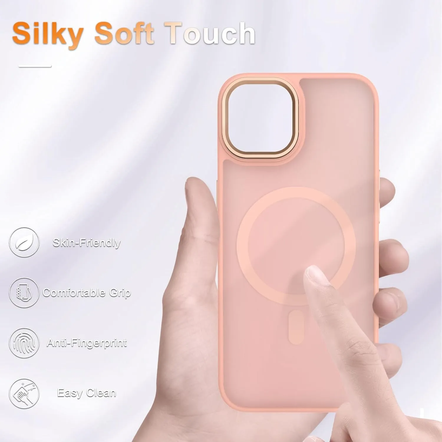 for iPhone 15 Case, Matte Magnetic Phone Case with 1 Screen Protector, Support for Magsafe, Translucent Frosted Slim Shockproof Protective Cover for iPhone 15 6.1 inch, Pink