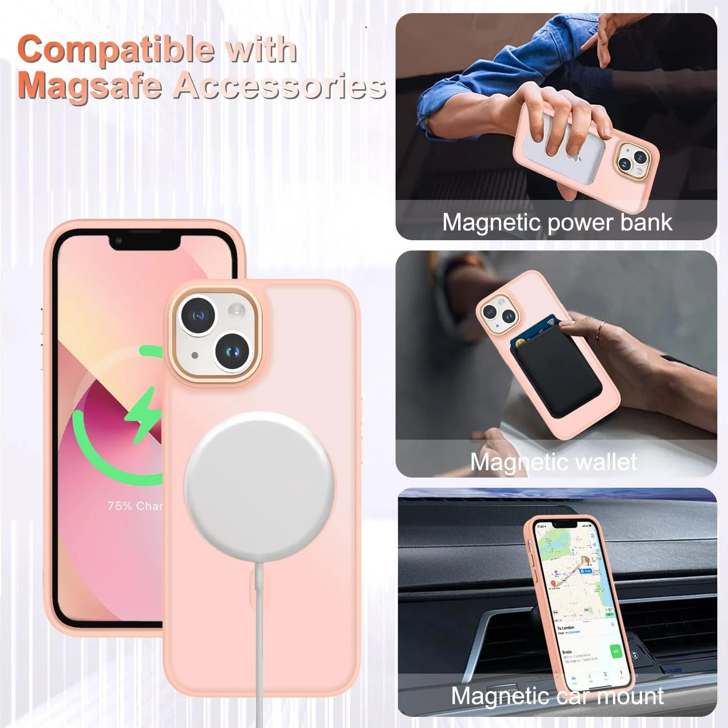 for iPhone 15 Case, Matte Magnetic Phone Case with 1 Screen Protector, Support for Magsafe, Translucent Frosted Slim Shockproof Protective Cover for iPhone 15 6.1 inch, Pink