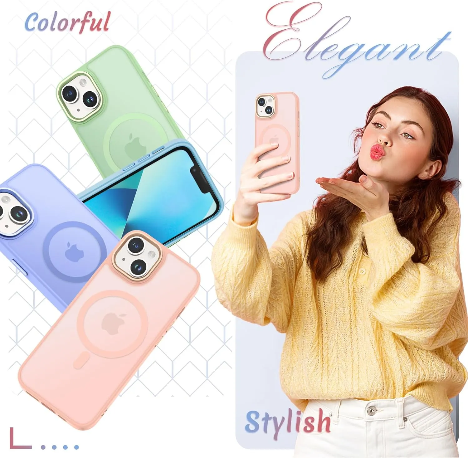 for iPhone 15 Case, Matte Magnetic Phone Case with 1 Screen Protector, Support for Magsafe, Translucent Frosted Slim Shockproof Protective Cover for iPhone 15 6.1 inch, Pink