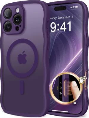 for iPhone 16 Pro Max Case for Women Girls, Upgraded [Full Camera Protection] [Compatible with MagSafe] Cute Wave Translucent Matte Phone Case for iPhone 16 Pro Max, Deep Purple
