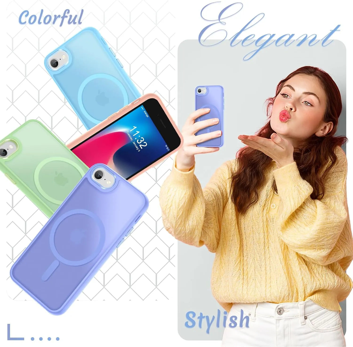 for iPhone SE Case 2022(3rd)/2020(2nd), iPhone 8/7 Case, with 1 Screen Protector, Matte Magnetic Slim Phone Cover, Support for Magsafe, Shockproof Protection Translucent Frosted Back,Lavender Purple