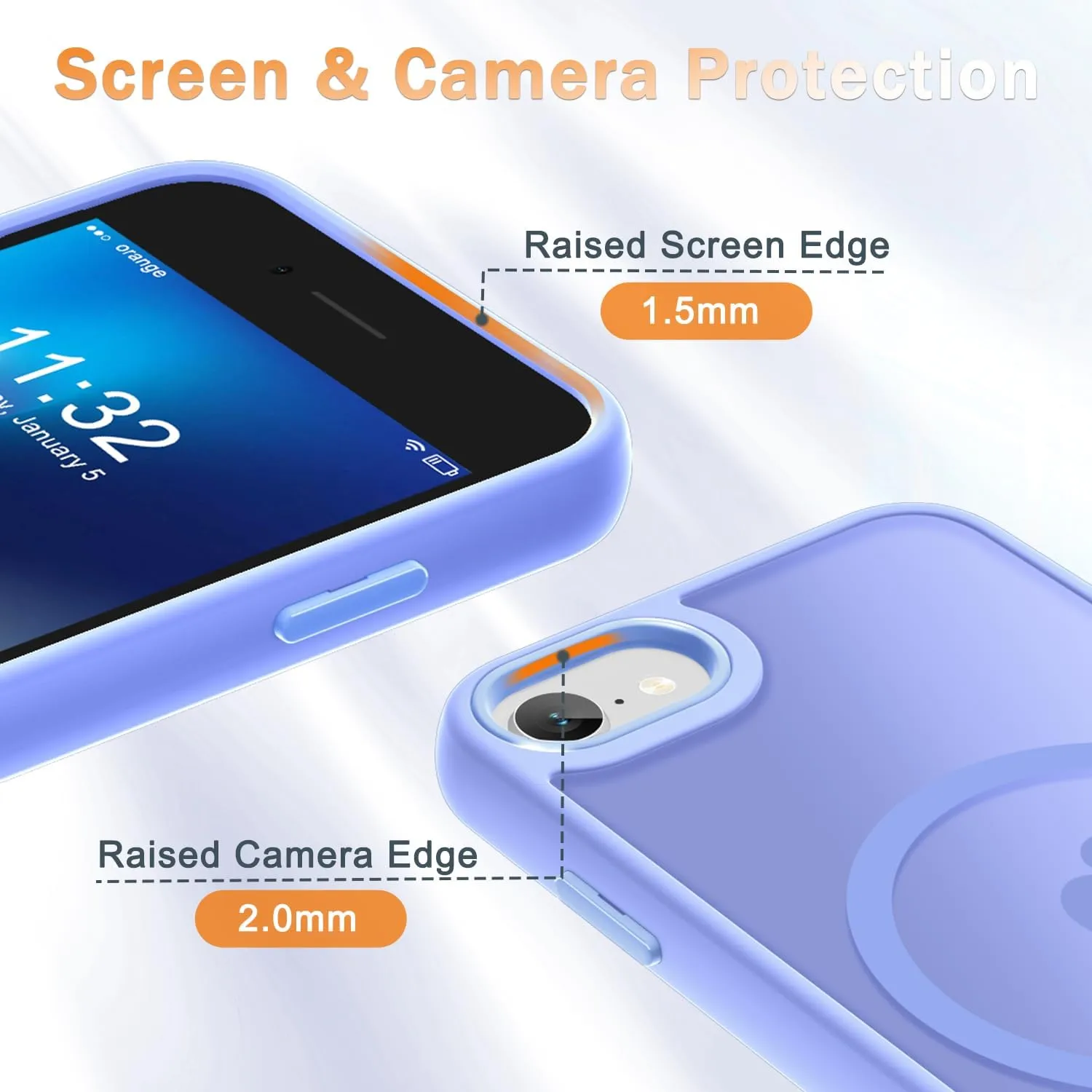 for iPhone SE Case 2022(3rd)/2020(2nd), iPhone 8/7 Case, with 1 Screen Protector, Matte Magnetic Slim Phone Cover, Support for Magsafe, Shockproof Protection Translucent Frosted Back,Lavender Purple