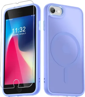 for iPhone SE Case 2022(3rd)/2020(2nd), iPhone 8/7 Case, with 1 Screen Protector, Matte Magnetic Slim Phone Cover, Support for Magsafe, Shockproof Protection Translucent Frosted Back,Lavender Purple