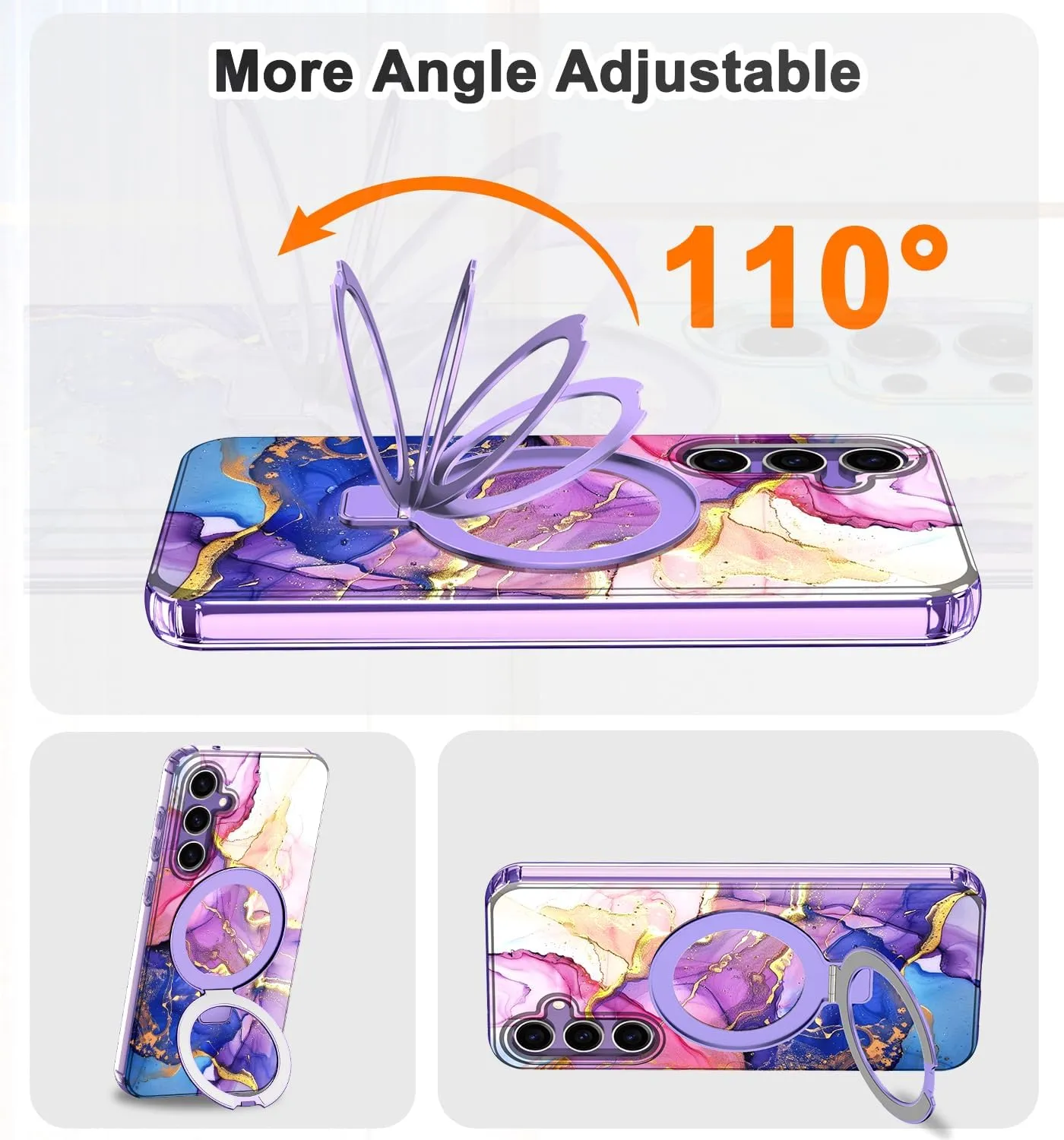 for Samsung Galaxy S23 FE Case with Magnetic Invisible Ring Stand [Compatible with MagSafe], Full Body Rugged Slim Women Men Girl Shockproof Marble Pattern Design Case, Blue Purple