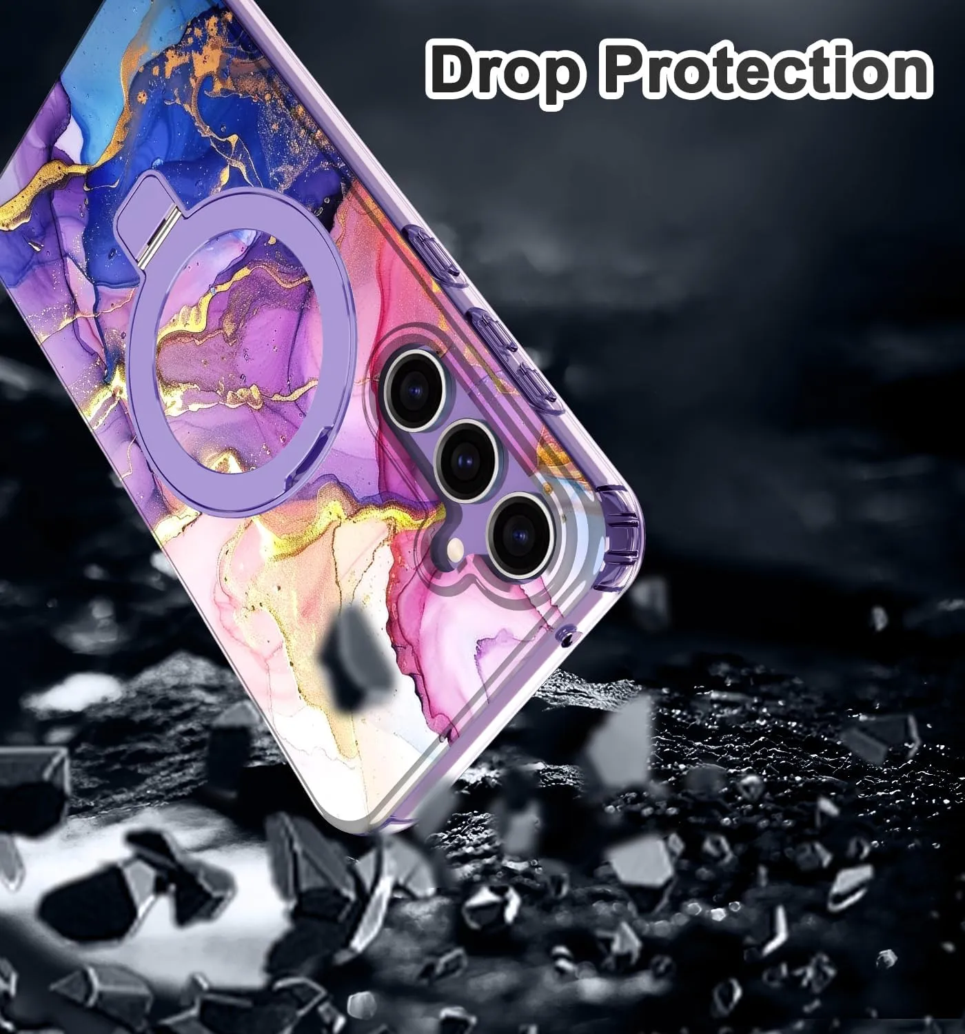 for Samsung Galaxy S23 FE Case with Magnetic Invisible Ring Stand [Compatible with MagSafe], Full Body Rugged Slim Women Men Girl Shockproof Marble Pattern Design Case, Blue Purple