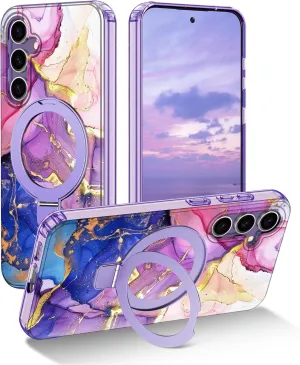 for Samsung Galaxy S23 FE Case with Magnetic Invisible Ring Stand [Compatible with MagSafe], Full Body Rugged Slim Women Men Girl Shockproof Marble Pattern Design Case, Blue Purple