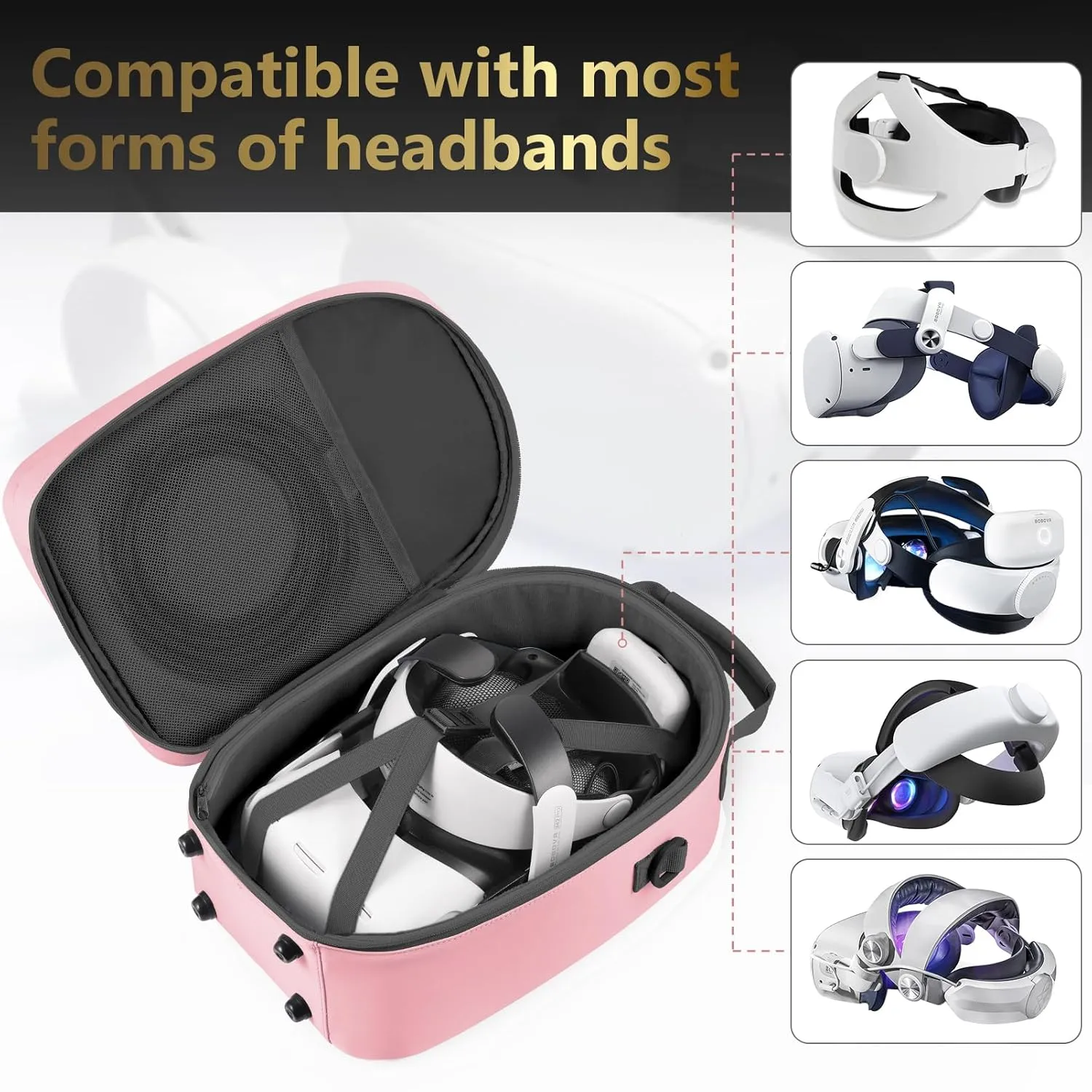 FOREGOER Carrying Case for Meta Quest 3/Oculus Quest 2, Hard Travel Storage Case Compatible with Meta Oculus Quest 2 Headset, Quest Pro and Accessories, VR All-in-One Gaming Headset (Pink)
