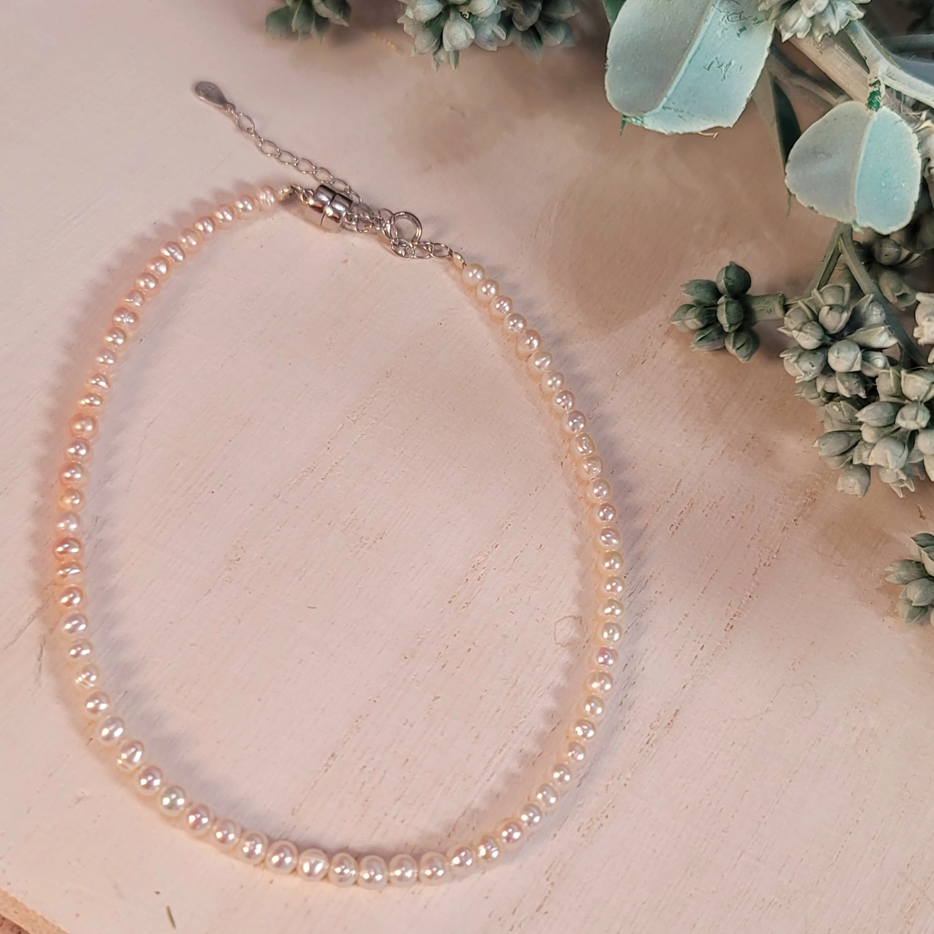 Freshwater Pearl Micro Anklet .925 Silver for Healing, Manifesting and Setting Intentions