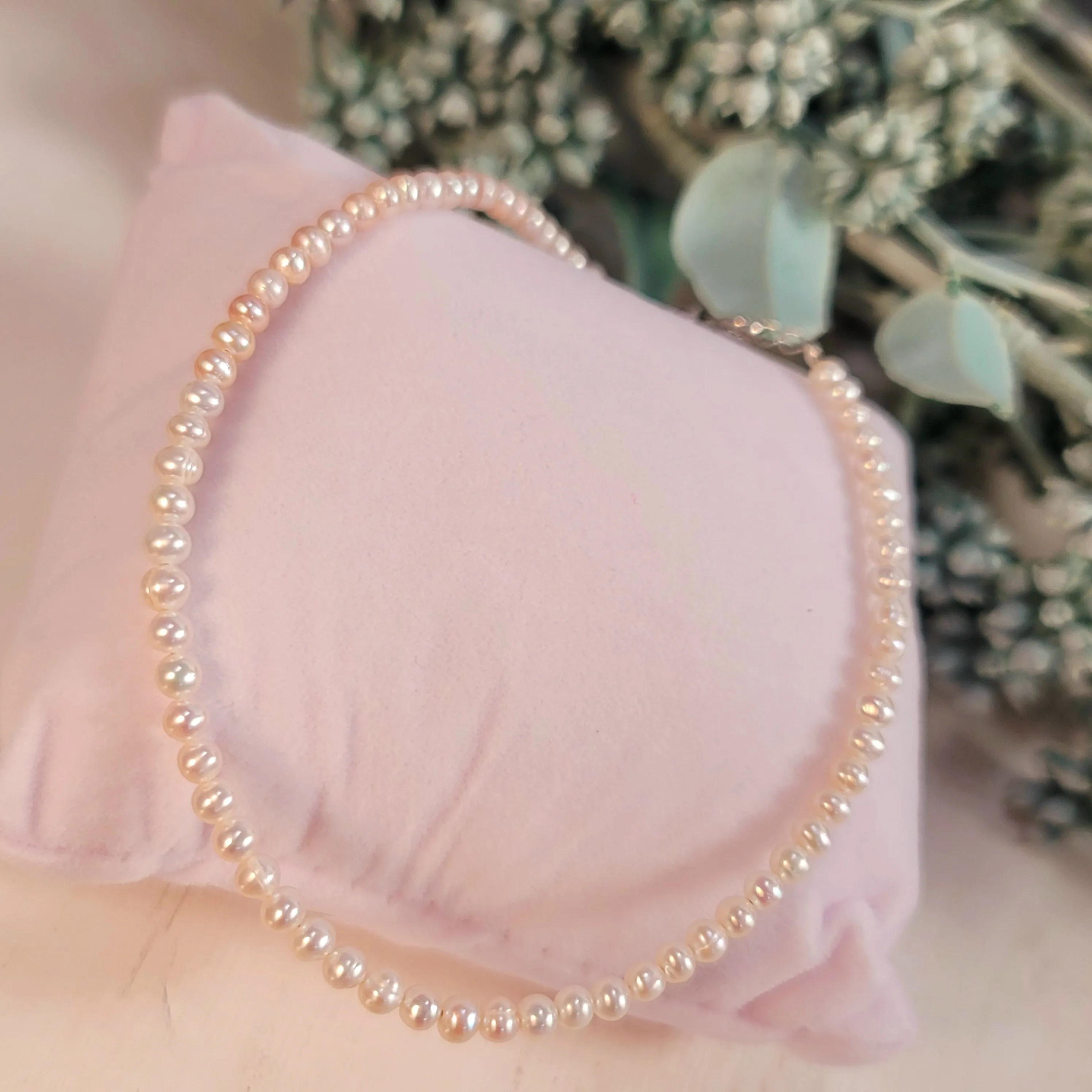 Freshwater Pearl Micro Anklet .925 Silver for Healing, Manifesting and Setting Intentions