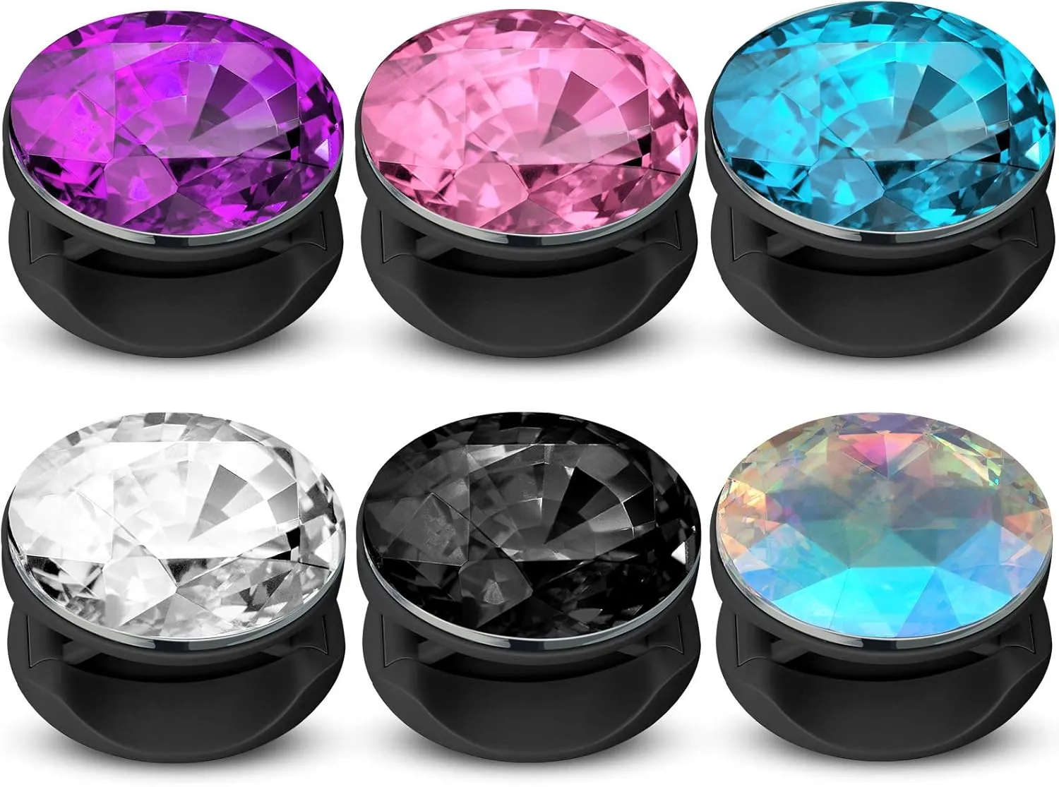 Frienda 6 Pieces Plastic Disco Crystal Phone Grip Collapsible Crystal Phone Grip Holder Adhesive Foldable Expanding Finger Stand Holder Kickstand for Smartphone and Tablets(Eye-catching Colors)