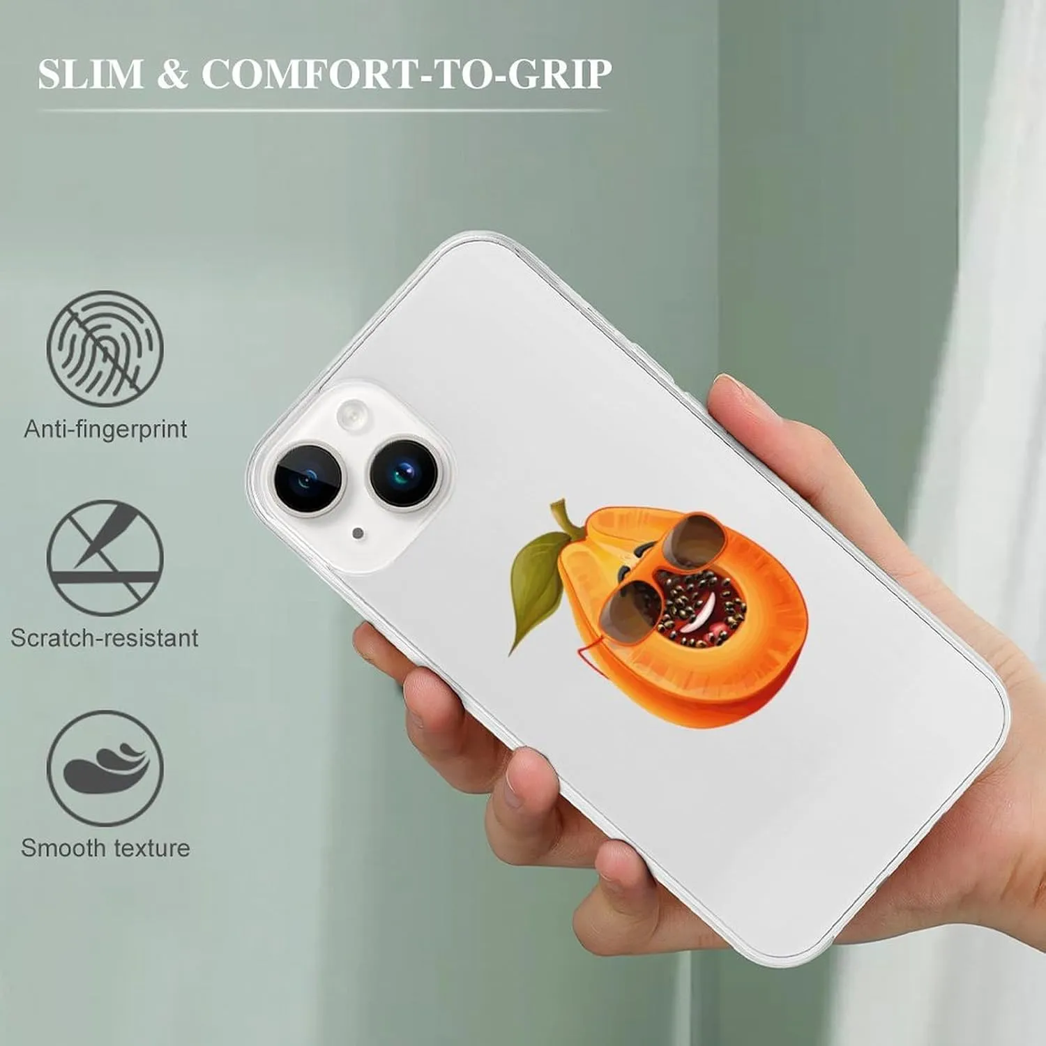 Fruit Papaya Glasses Papaya Phone Case Shockproof Phone Cover Non-Slip Soft Back Protective Cover Compatible with iPhone 14 iPhone 14