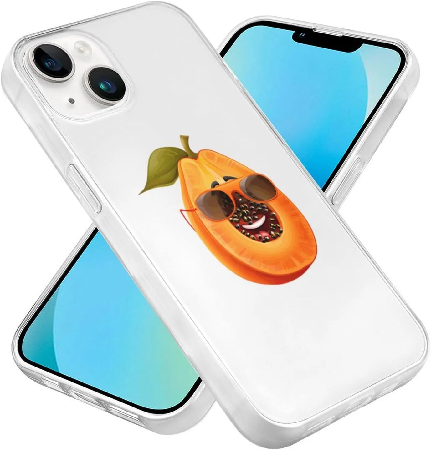 Fruit Papaya Glasses Papaya Phone Case Shockproof Phone Cover Non-Slip Soft Back Protective Cover Compatible with iPhone 14 iPhone 14