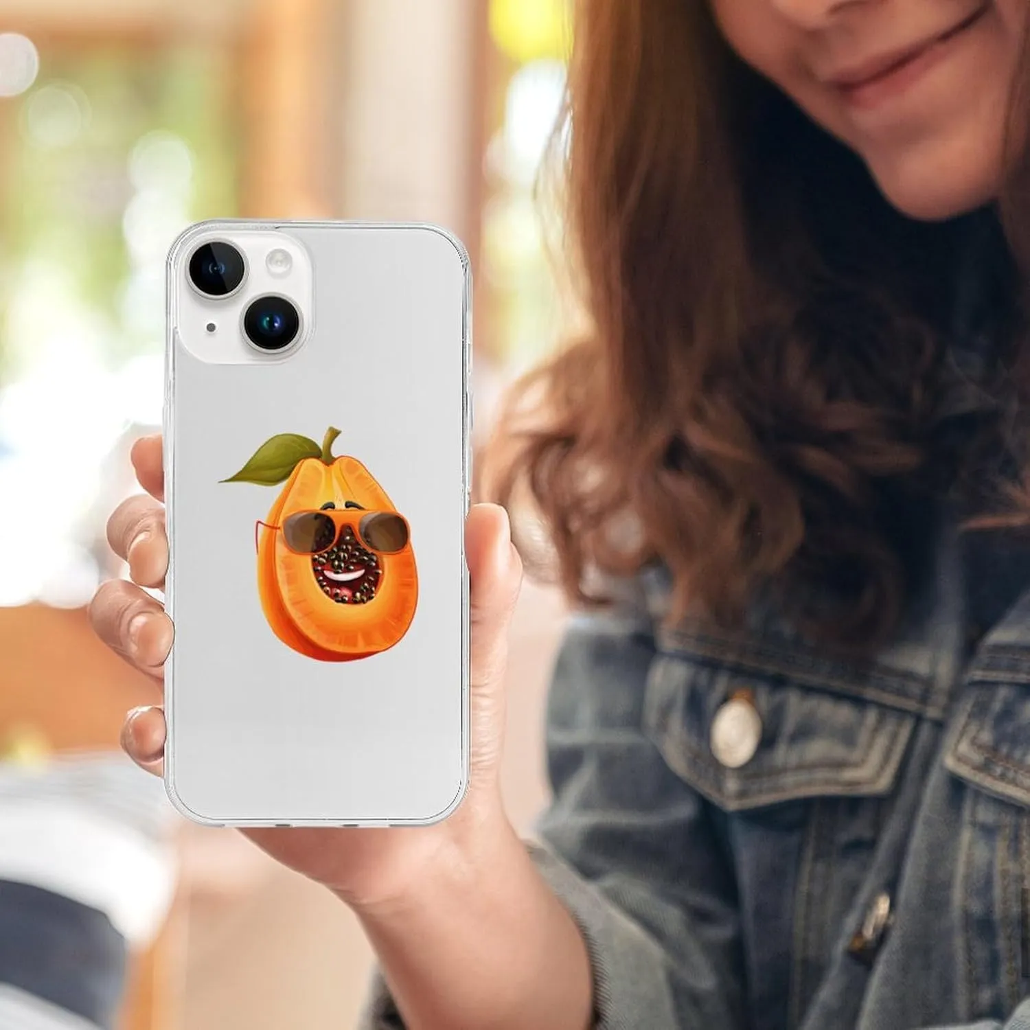 Fruit Papaya Glasses Papaya Phone Case Shockproof Phone Cover Non-Slip Soft Back Protective Cover Compatible with iPhone 14 iPhone 14