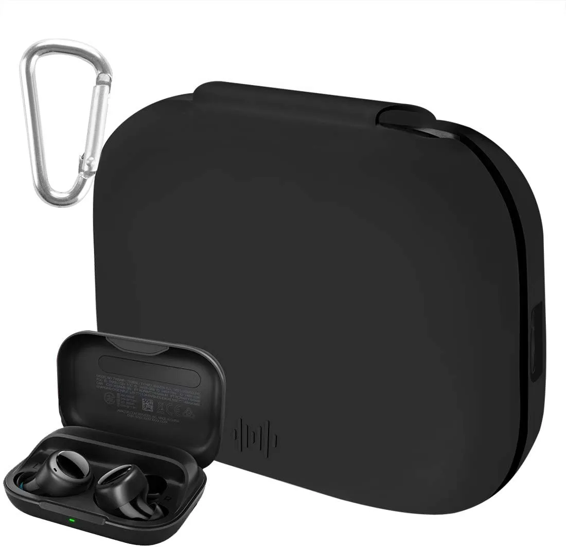 Geekria Silicone Case Cover Compatible with Echo Buds True Wireless Earbuds, Earphones Skin Cover, Protective Carrying Case with Keychain Hook, Charging Port Accessible (Black)