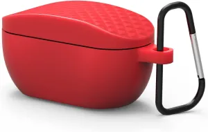 Geekria Silicone Case Cover Compatible with JBL Wave 100TWS, Vibe 100 TWS True Wireless Earbuds, Earphones Skin Cover, Protective Carrying Case with Keychain Hook, Charging Port Accessible (Red)