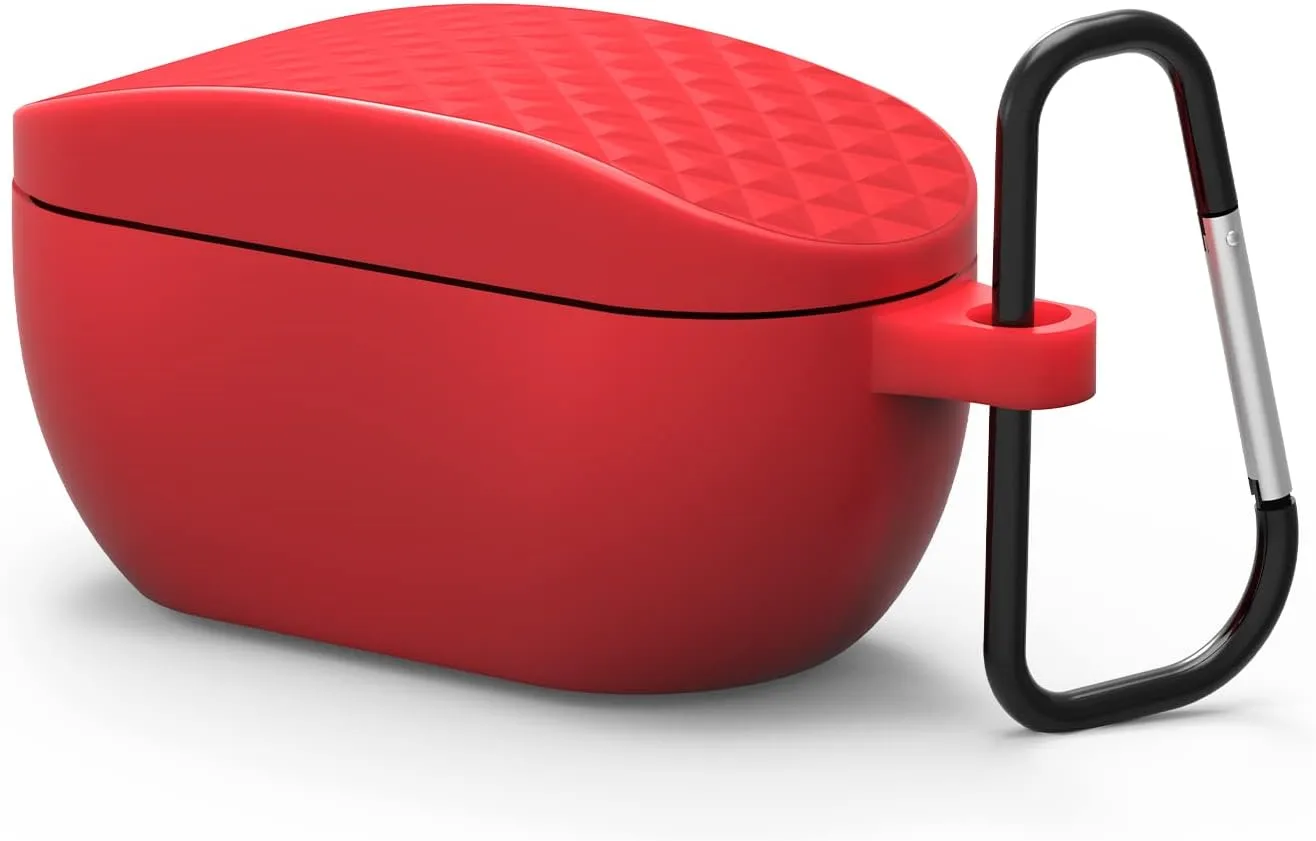 Geekria Silicone Case Cover Compatible with JBL Wave 100TWS, Vibe 100 TWS True Wireless Earbuds, Earphones Skin Cover, Protective Carrying Case with Keychain Hook, Charging Port Accessible (Red)