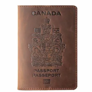 Genuine Leather Passport Covers for Canada Men's Travel Documents Holder Women's Vintage Simple (Brown)