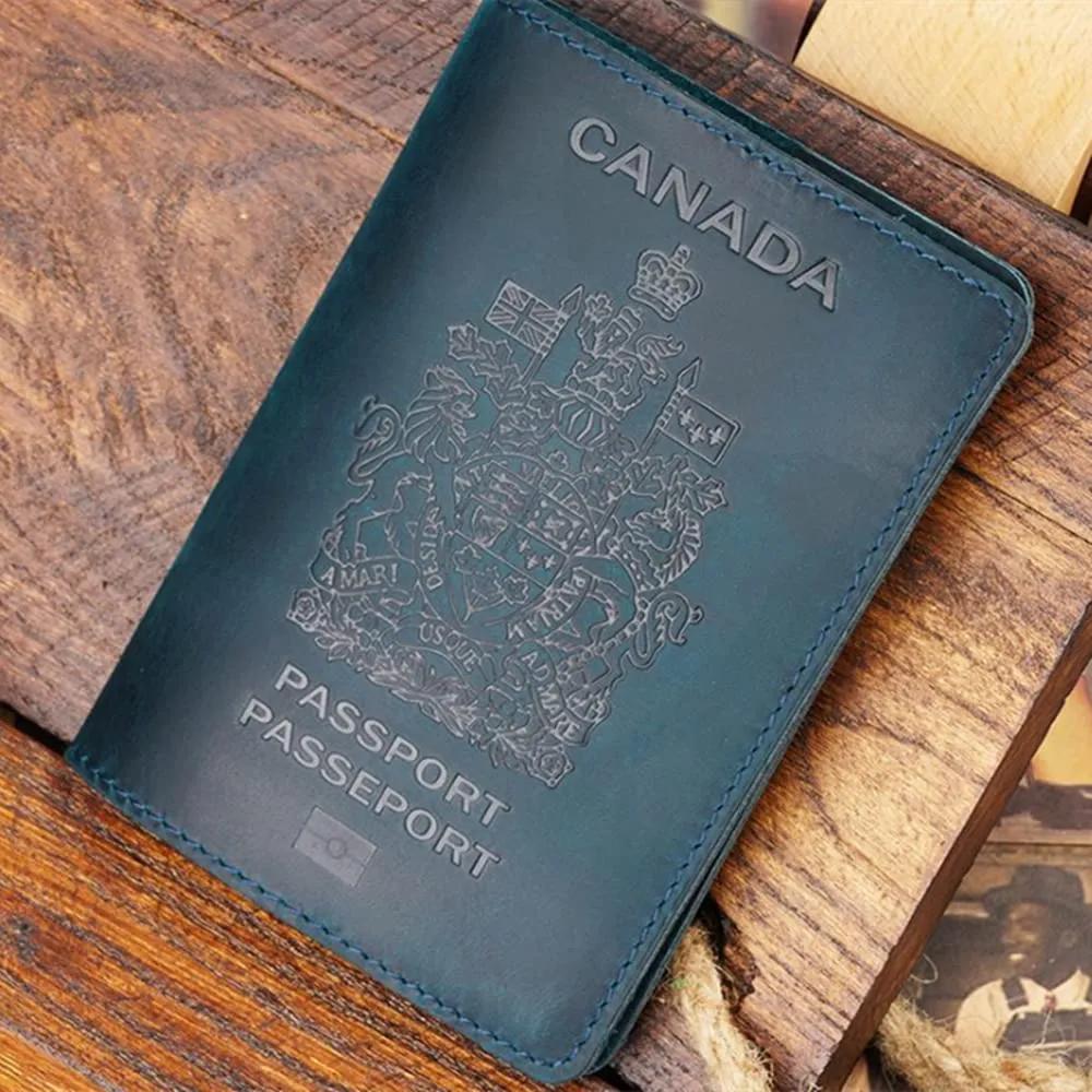 Genuine Leather Passport Covers for Canada Men's Travel Documents Holder Women's Vintage Simple (Brown)