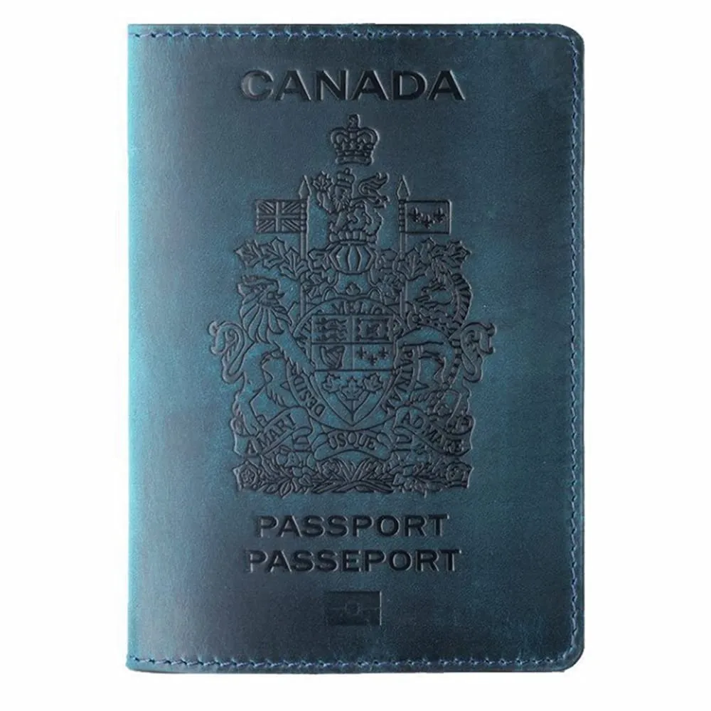 Genuine Leather Passport Covers for Canada Men's Travel Documents Holder Women's Vintage Simple (Brown)