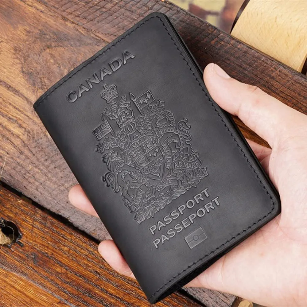 Genuine Leather Passport Covers for Canada Men's Travel Documents Holder Women's Vintage Simple (Brown)