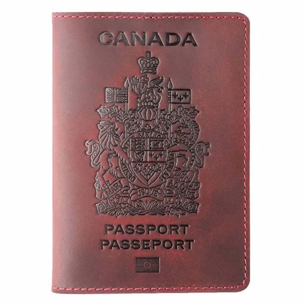 Genuine Leather Passport Covers for Canada Men's Travel Documents Holder Women's Vintage Simple (Brown)
