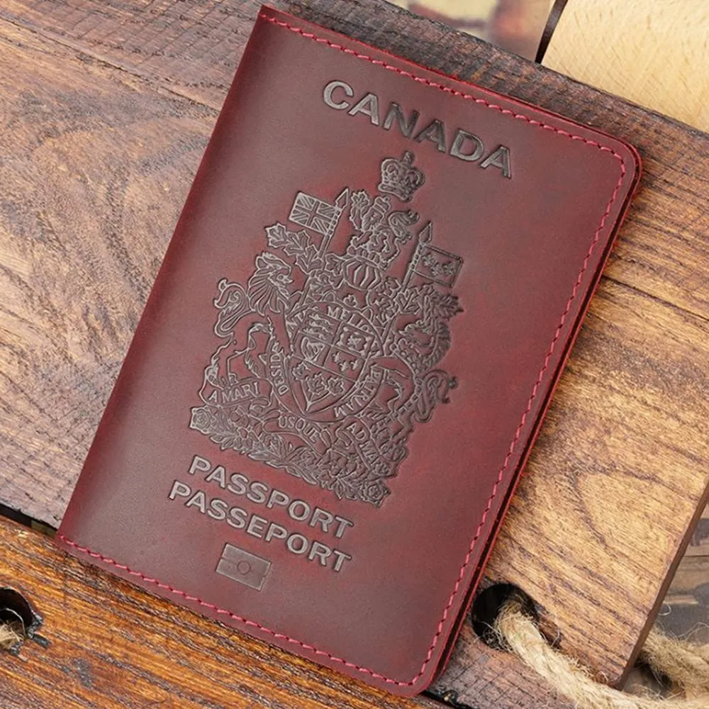 Genuine Leather Passport Covers for Canada Men's Travel Documents Holder Women's Vintage Simple (Brown)