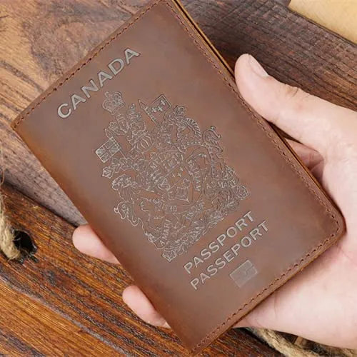 Genuine Leather Passport Covers for Canada Men's Travel Documents Holder Women's Vintage Simple (Brown)