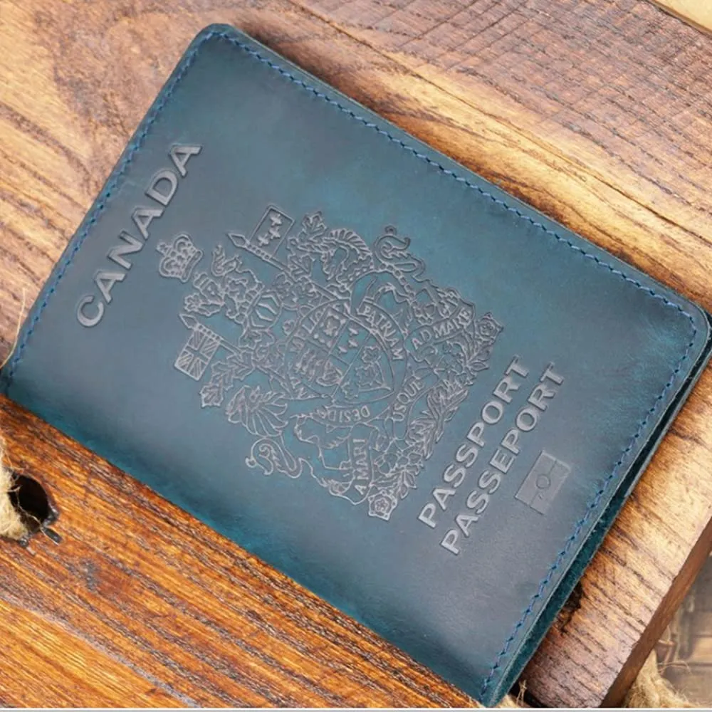Genuine Leather Passport Covers for Canada Men's Travel Documents Holder Women's Vintage Simple (Brown)