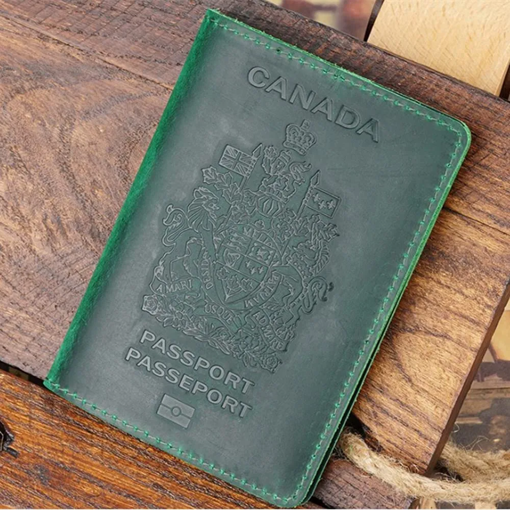 Genuine Leather Passport Covers for Canada Men's Travel Documents Holder Women's Vintage Simple (Brown)