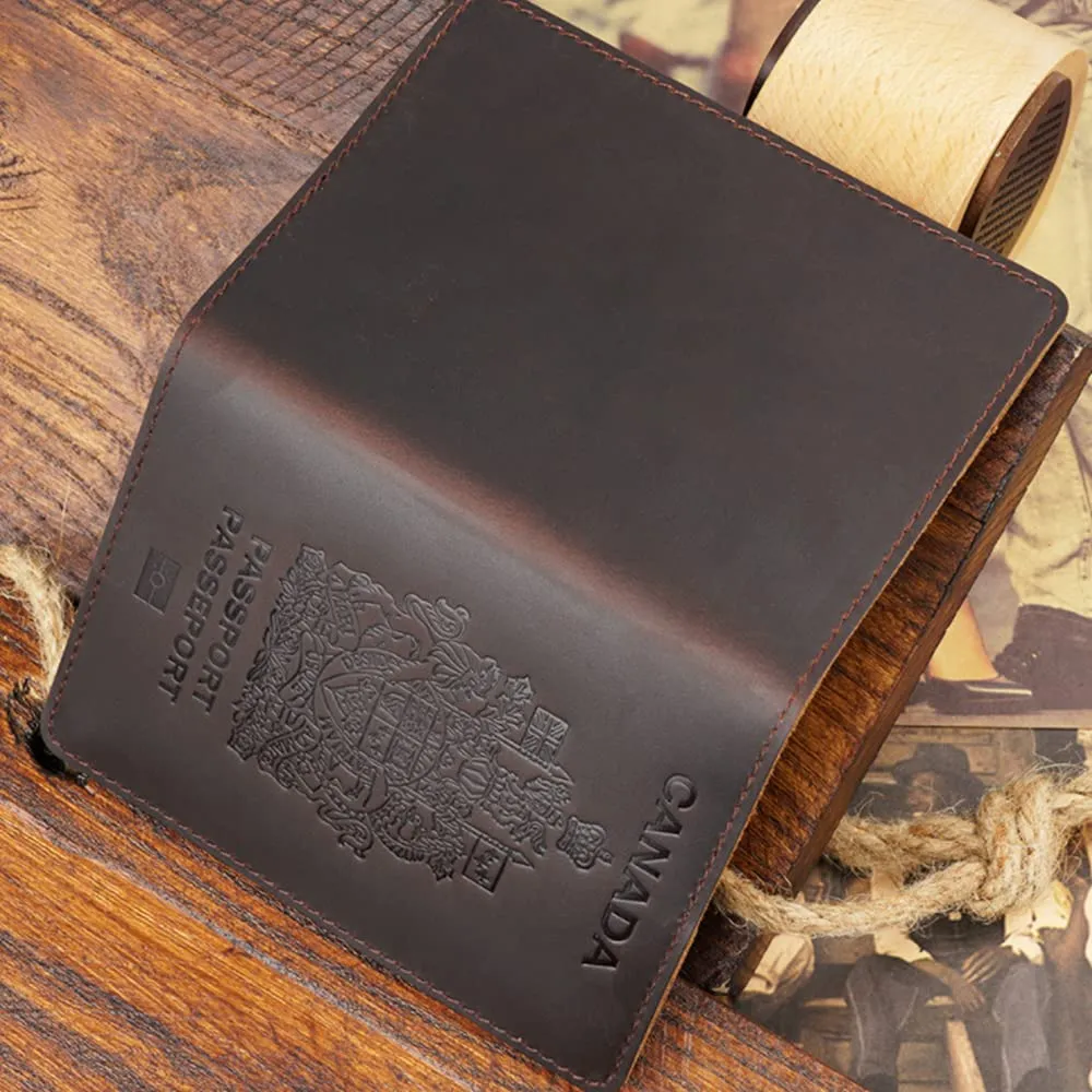 Genuine Leather Passport Covers for Canada Men's Travel Documents Holder Women's Vintage Simple (Brown)