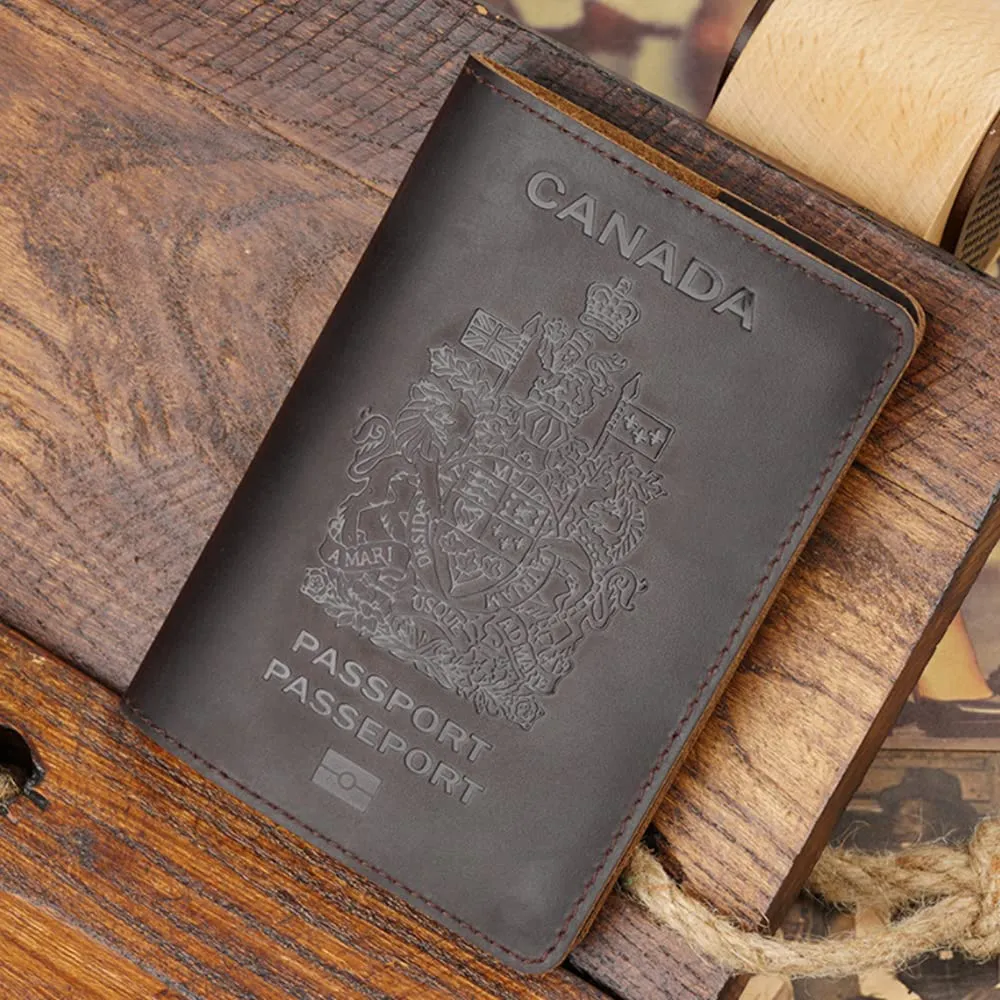 Genuine Leather Passport Covers for Canada Men's Travel Documents Holder Women's Vintage Simple (Brown)