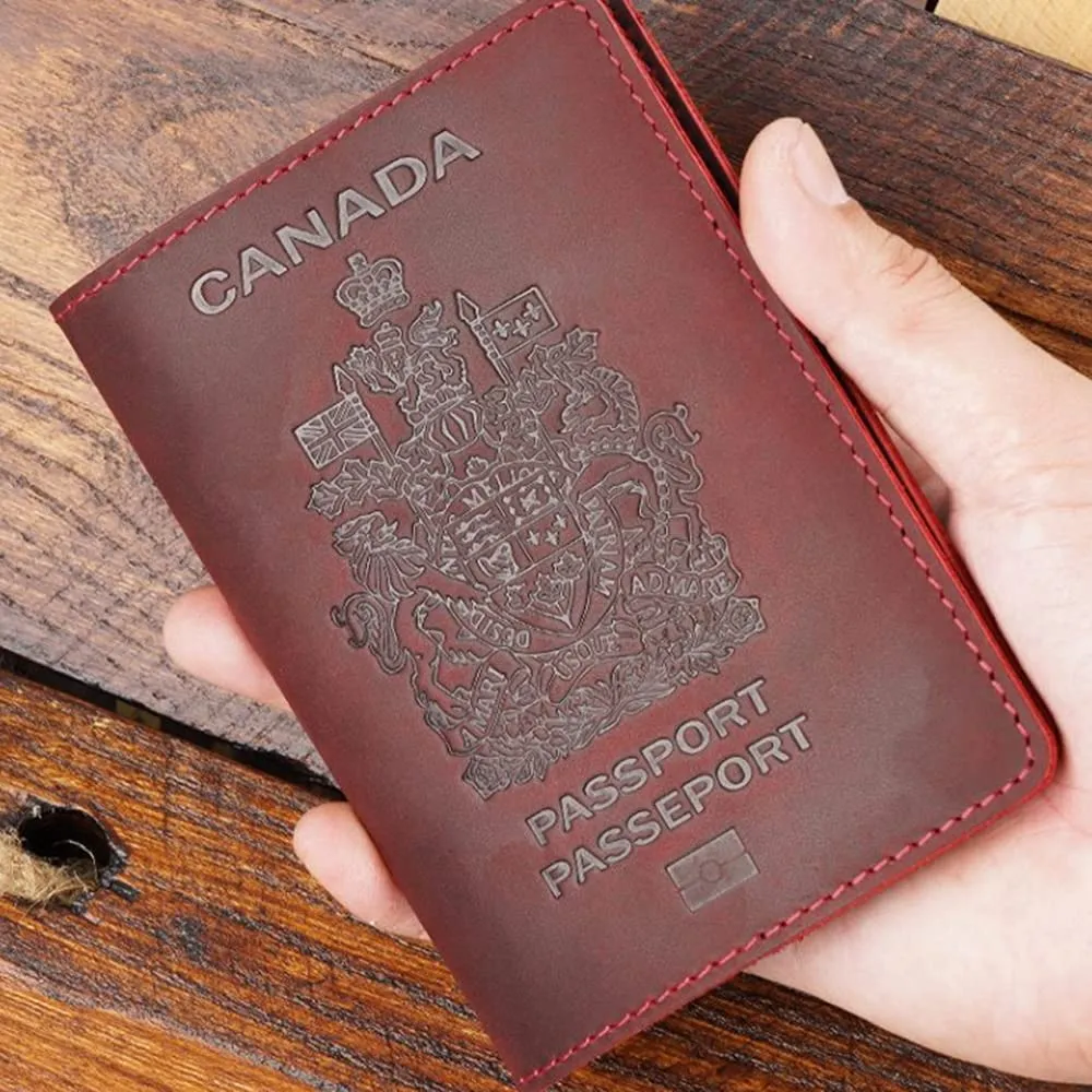 Genuine Leather Passport Covers for Canada Men's Travel Documents Holder Women's Vintage Simple (Brown)