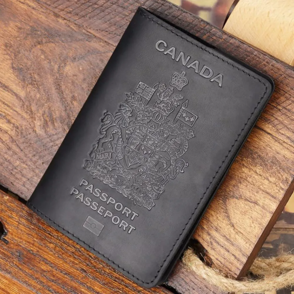 Genuine Leather Passport Covers for Canada Men's Travel Documents Holder Women's Vintage Simple (Brown)
