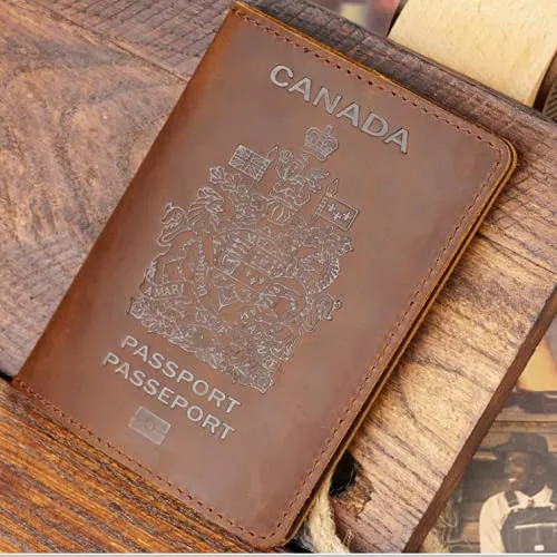Genuine Leather Passport Covers for Canada Men's Travel Documents Holder Women's Vintage Simple (Brown)