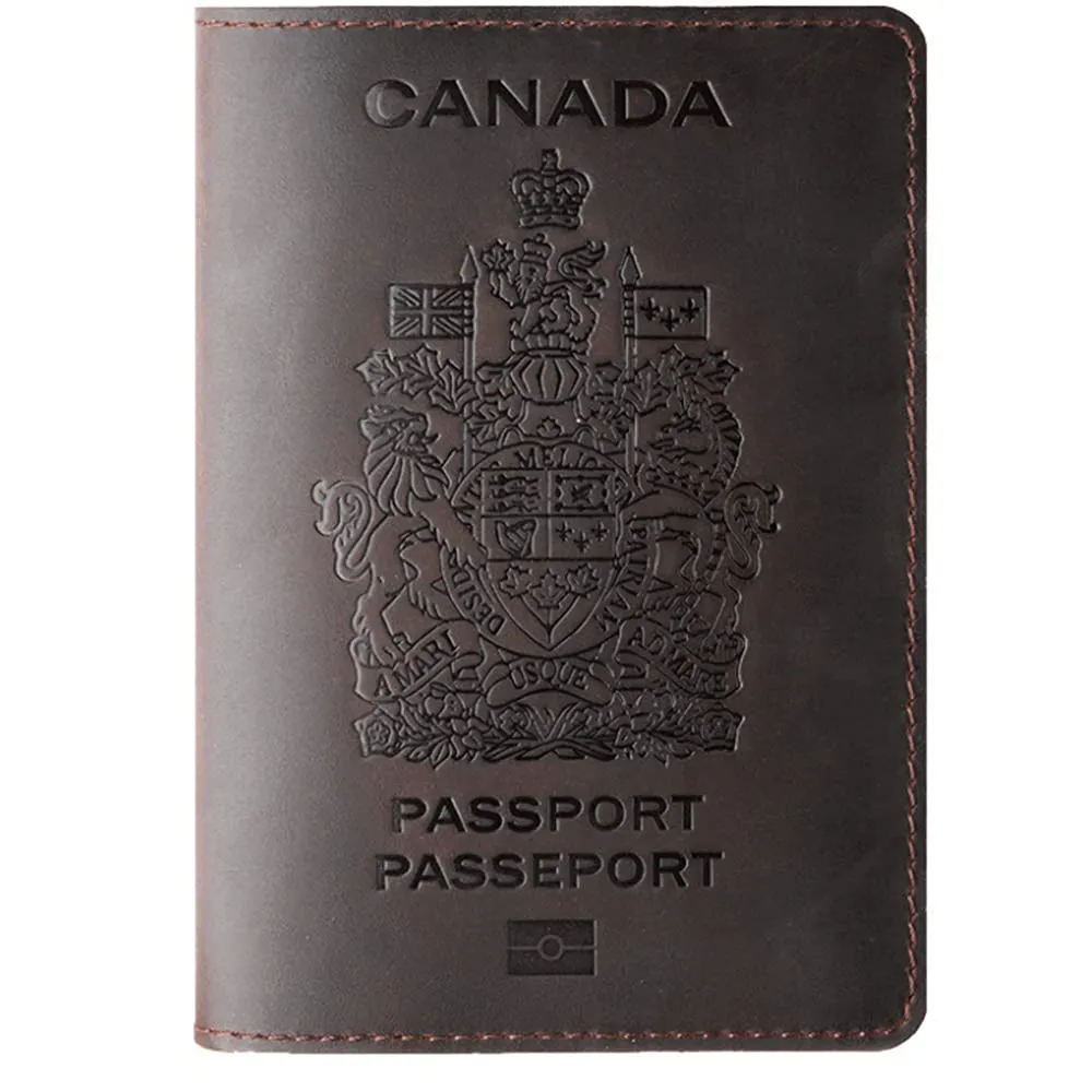 Genuine Leather Passport Covers for Canada Men's Travel Documents Holder Women's Vintage Simple (Brown)