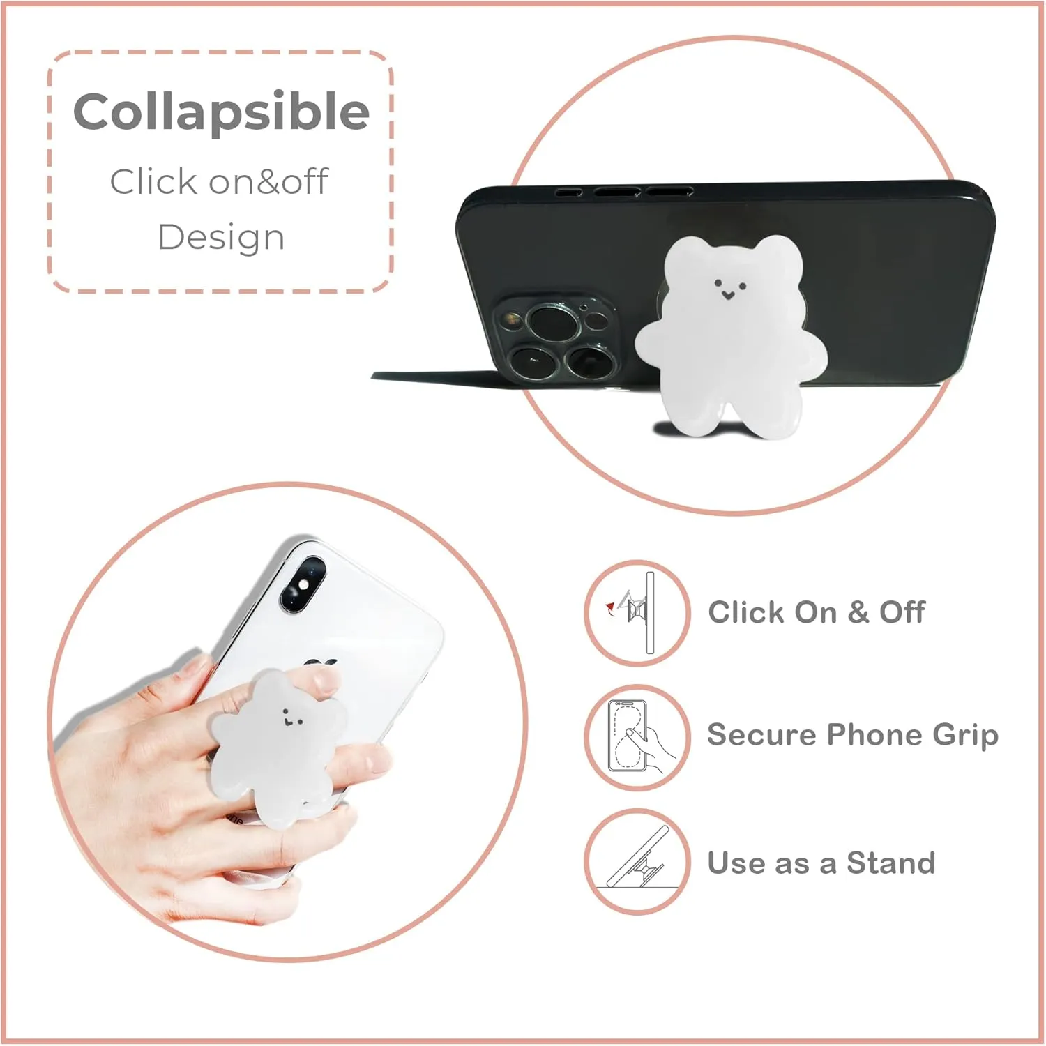 GRIPONG Cute 2D Gummy Bear Shape Expandable Collapsible Mobile Phone Grip Stand Holder for Smartphone Tablet Cell Phone Accessory (Purple)
