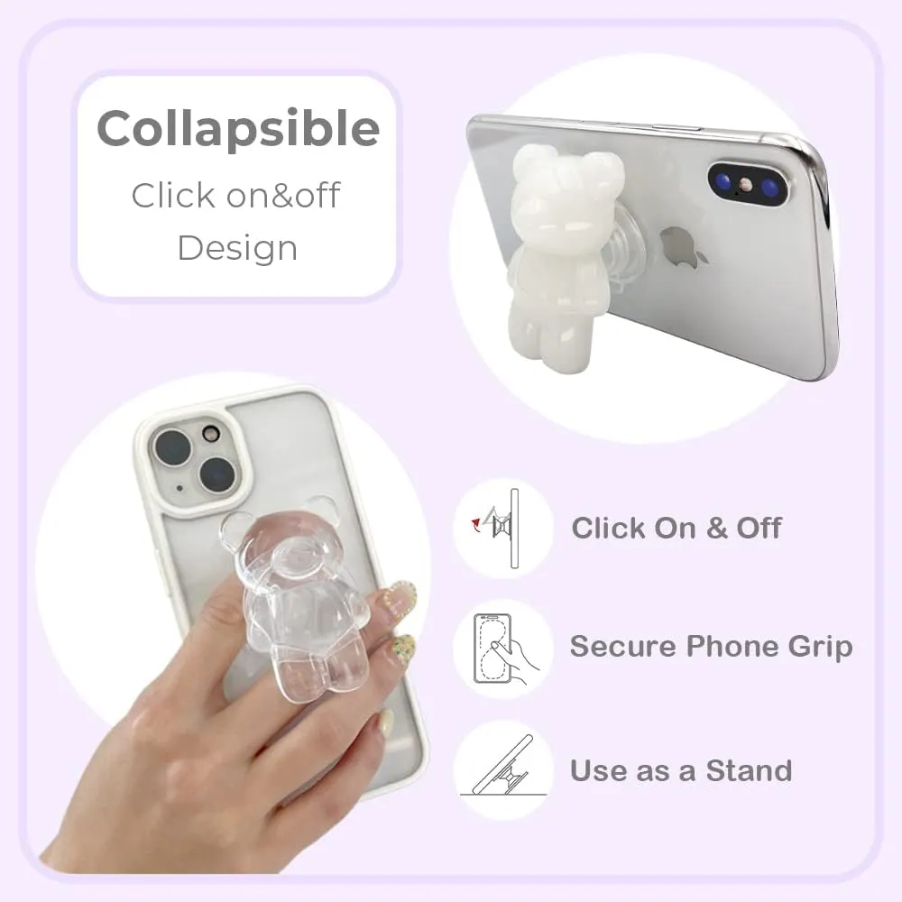 GRIPONG Fun 3D Gummy Bear Phone Grip - Expandable Collapsible Stand for Smartphones & Tablets - Bear Design, Secure Grip, Easy Attachment, and Removable (Holographic Bear)