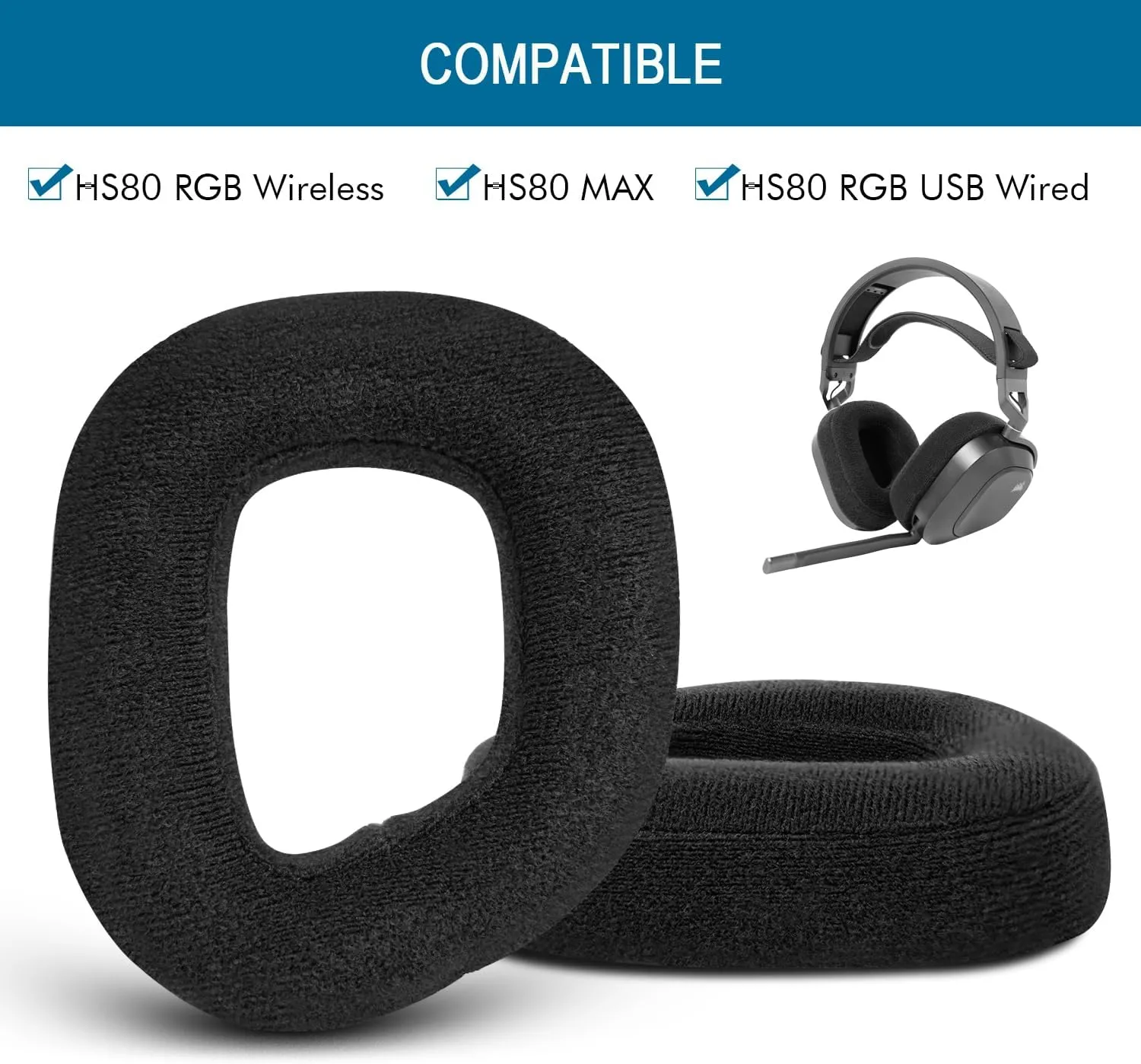 GVOEARS HS80 RGB Upgrade Thicker Earpads Replacement for Corsair HS80 RGB USB Wired/HS 80 RGB Wireless Headphone, Ear Pads Cushions with Added Thickness, High-Density Noise Cancelling Foam - Velour