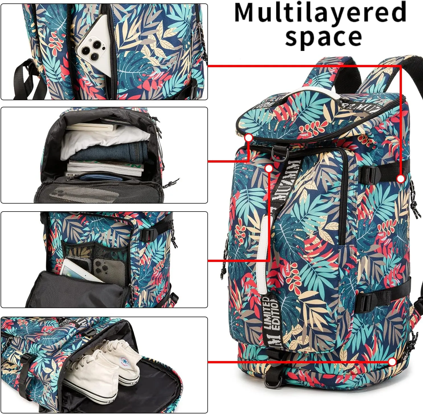 Gym Bag Duffle Backpack Suitable for Hiking,Camping, Travel 40L Large Capacity Trendy Cool Laptop Lightweight Backpack for Men and Women (Blue)