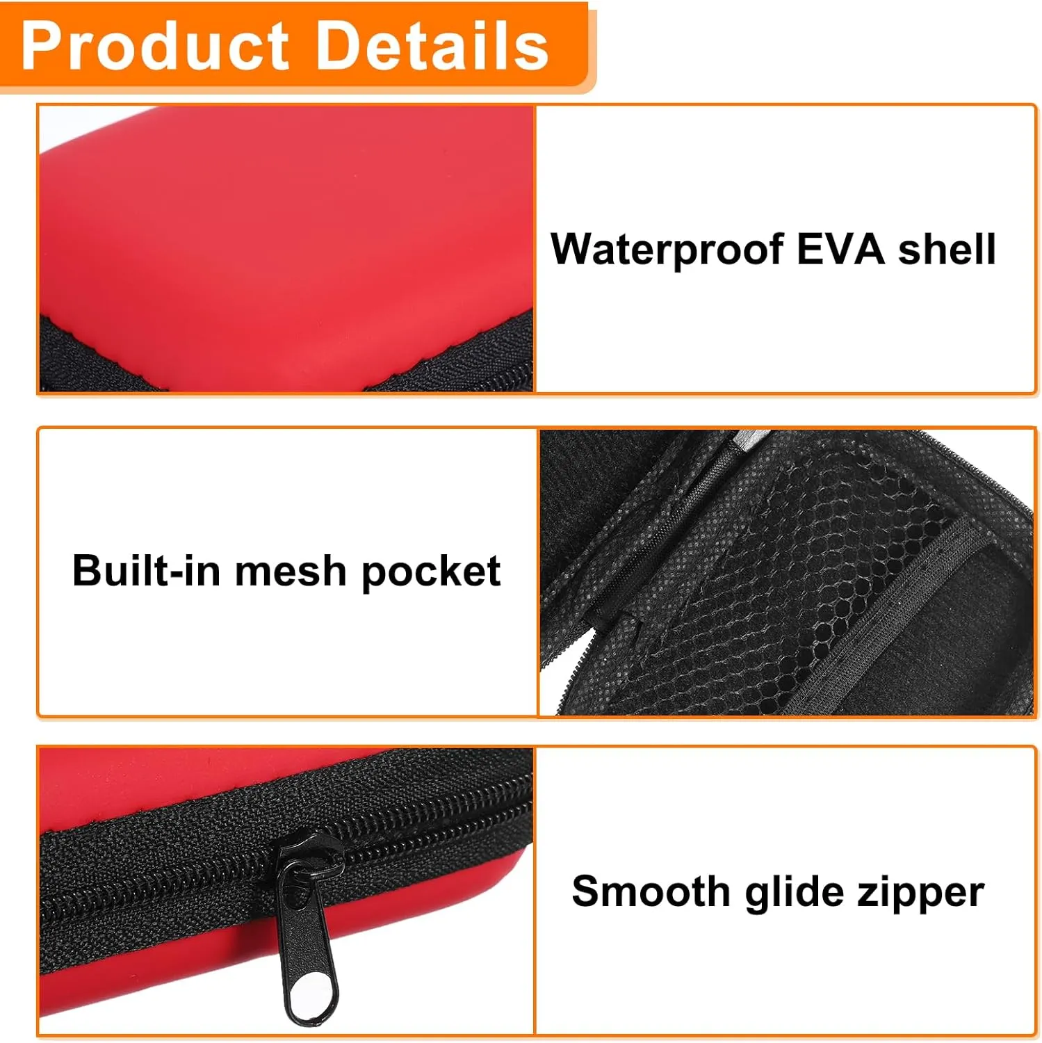 HARFINGTON 2pcs Earbuds Cases, Wired Earphone Case Holder, EVA Ear Buds Case Zipper Organizer Small with Mesh Pocket for USB Cable, Earphones, Red