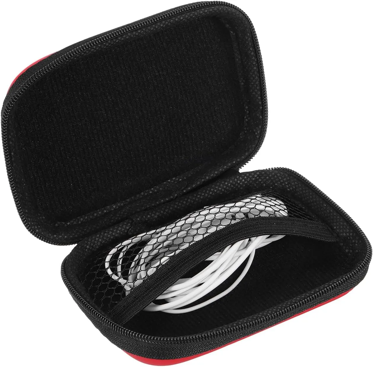 HARFINGTON 2pcs Earbuds Cases, Wired Earphone Case Holder, EVA Ear Buds Case Zipper Organizer Small with Mesh Pocket for USB Cable, Earphones, Red