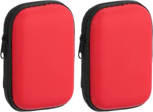 HARFINGTON 2pcs Earbuds Cases, Wired Earphone Case Holder, EVA Ear Buds Case Zipper Organizer Small with Mesh Pocket for USB Cable, Earphones, Red