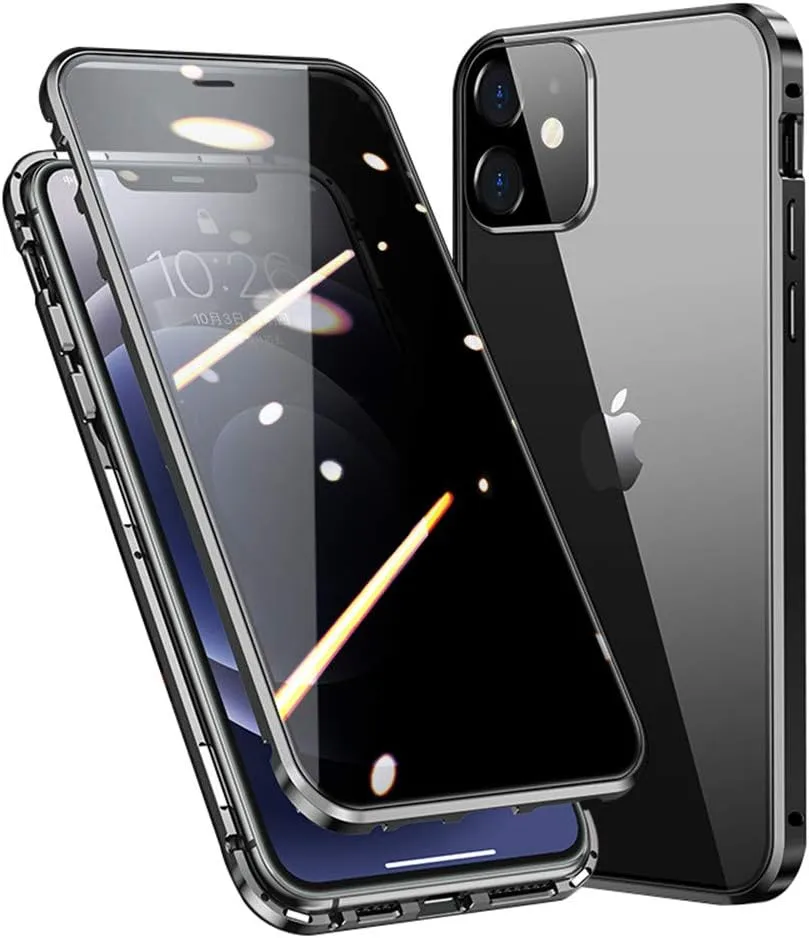 HENGHUI Lockable Anti Peeping Case for iPhone 13 Mini Magnetic Glass Case Built-in Camera Lens Protector Privacy Screen Glass Protector Bumper Case Anti peep Cover with Lock (13mini, Black)