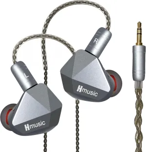 Hmusic IEM Earphones, Dual Magnetic Dynamic Drivers HiFi Stereo Sound in-Ear Monitors, Noise Isolation Wired Headphones Earbuds with Detachable Cable for Singers, Musicians, Drummers (Without Mic)