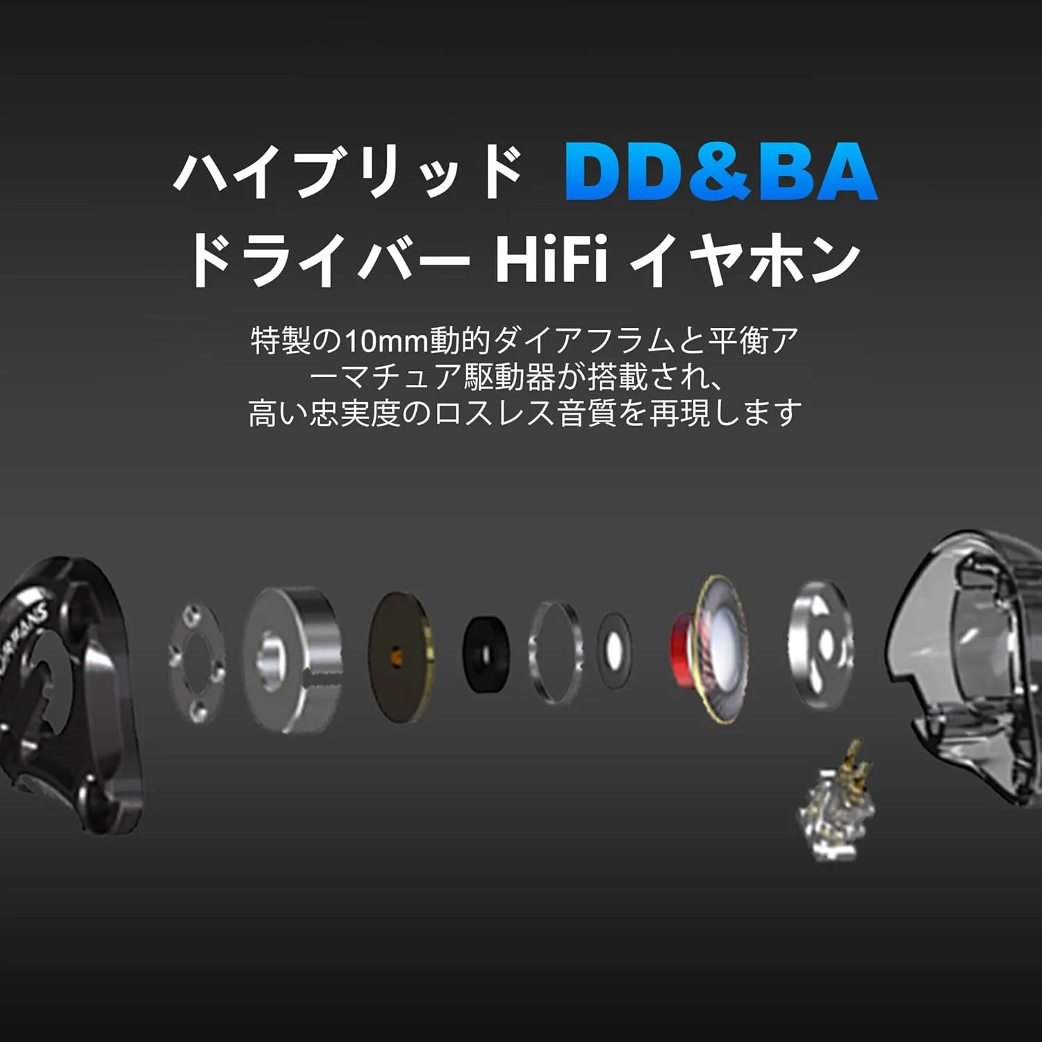 Hmusic IEM Headphones, HiFi Stereo Wired Earphones, Hi-res Lossless Hybrid DD BA Drivers in-Ear Earphone, Noise Isolating High Resolution Wired Earbuds with 0.78mm 2Pin Detachable Cable (Without Mic)