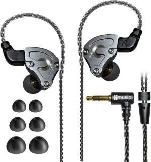 Hmusic IEM Headphones, HiFi Stereo Wired Earphones, Hi-res Lossless Hybrid DD BA Drivers in-Ear Earphone, Noise Isolating High Resolution Wired Earbuds with 0.78mm 2Pin Detachable Cable (Without Mic)