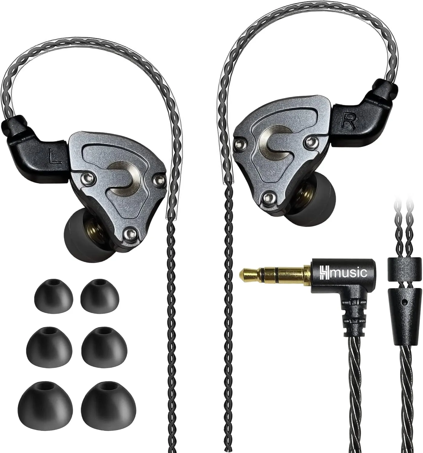 Hmusic IEM Headphones, HiFi Stereo Wired Earphones, Hi-res Lossless Hybrid DD BA Drivers in-Ear Earphone, Noise Isolating High Resolution Wired Earbuds with 0.78mm 2Pin Detachable Cable (Without Mic)