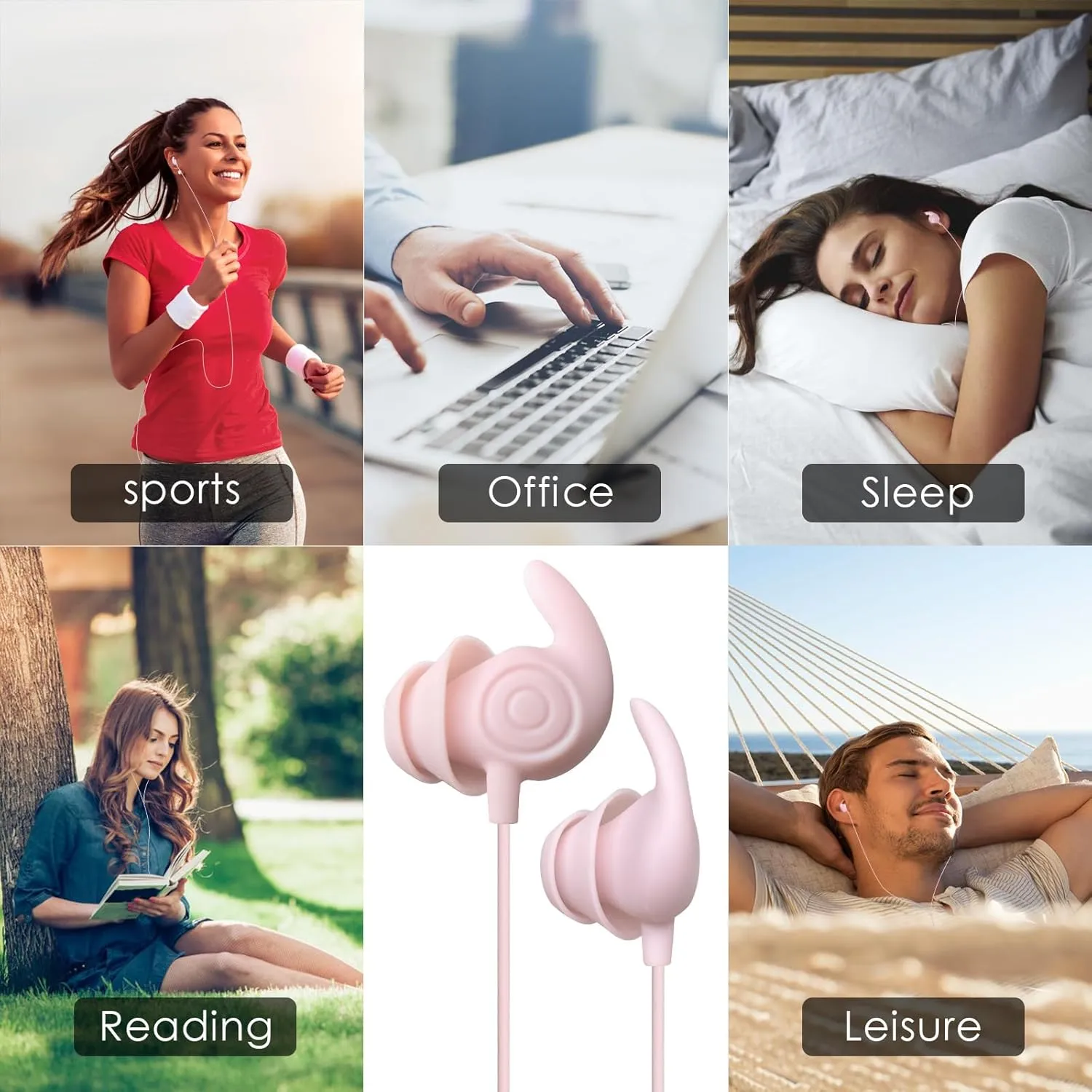 Hmusic Sleep Earphones, Noise Isolation 3.5mm Sleep Headphones Wired, Lightweight Soft Silicone Earbuds with Mic for Insomnia, Side Sleeper, Snoring, Air Travel, Yoga, Relaxation, Meditation (Pink)