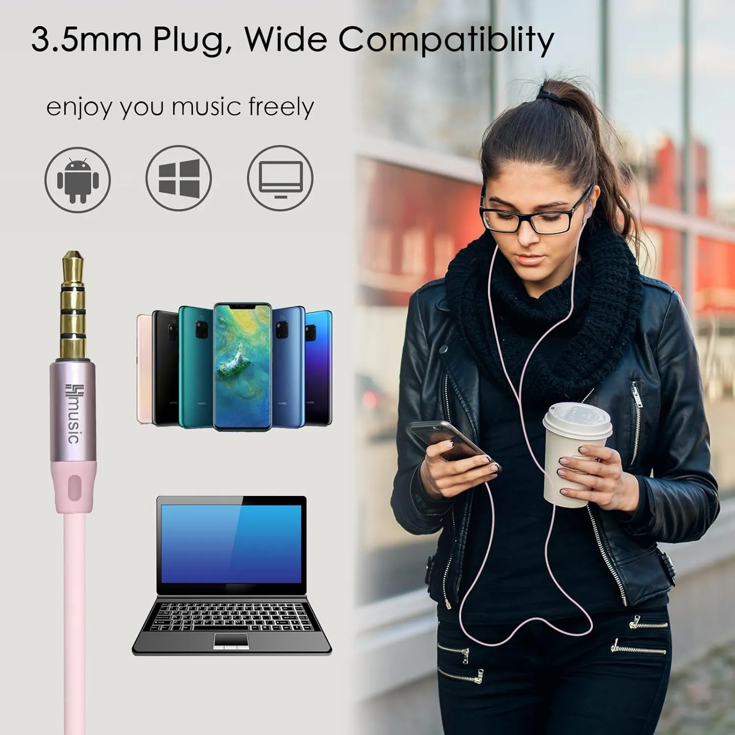 Hmusic Sleep Earphones, Noise Isolation 3.5mm Sleep Headphones Wired, Lightweight Soft Silicone Earbuds with Mic for Insomnia, Side Sleeper, Snoring, Air Travel, Yoga, Relaxation, Meditation (Pink)